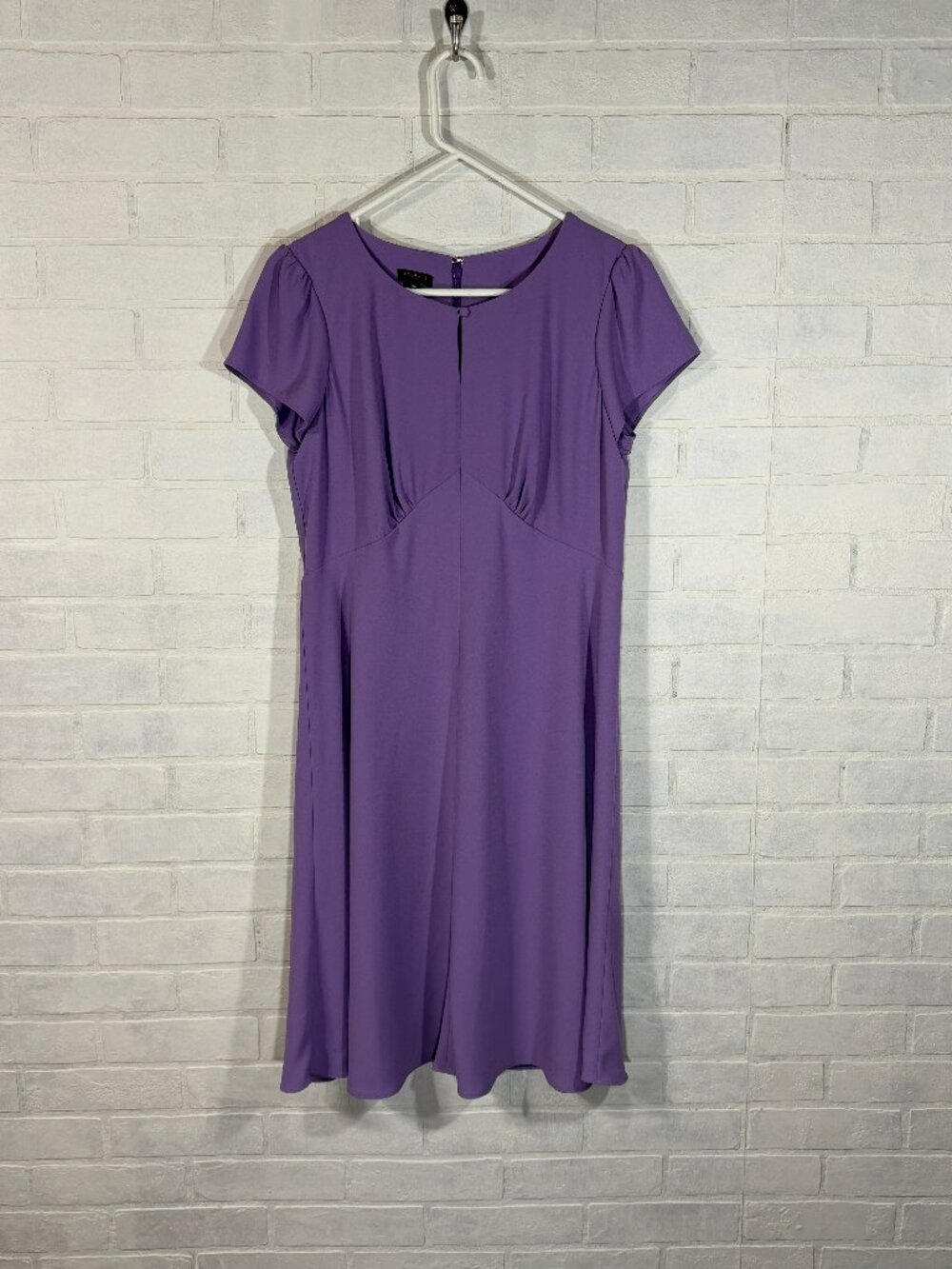 Talbots Fit and Flare Purple Drop Waist Dress with Cap Sleeves and Keyhole Neckl